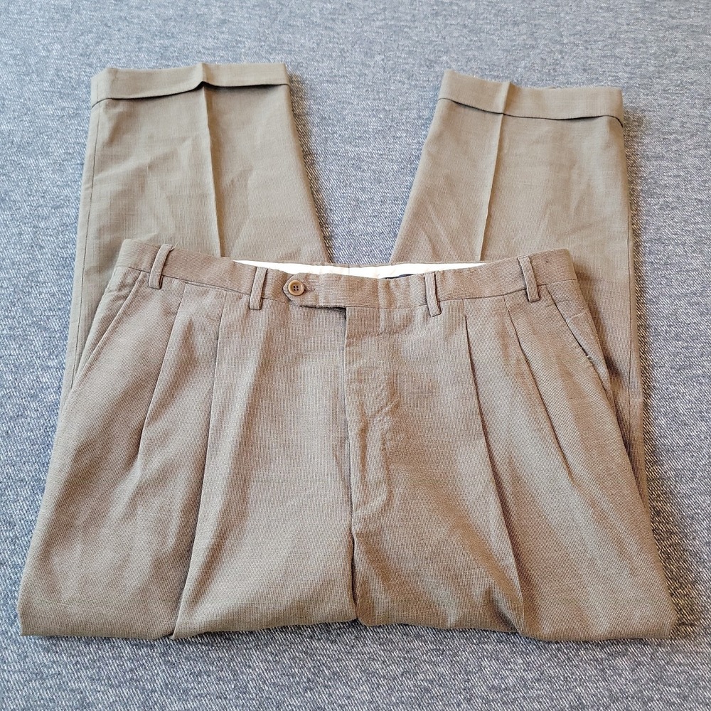 Canali Dress Pants Men's Brown Pure Wool Pleated Cuffed Italy Size IT 52 34x25